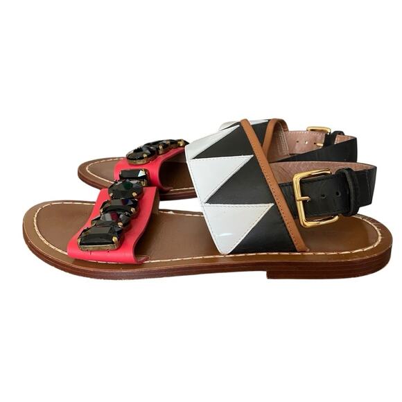 Marni Jeweled Leather Flat Sandals size 39 Black White Red US Size 9 - Picture 5 of 9